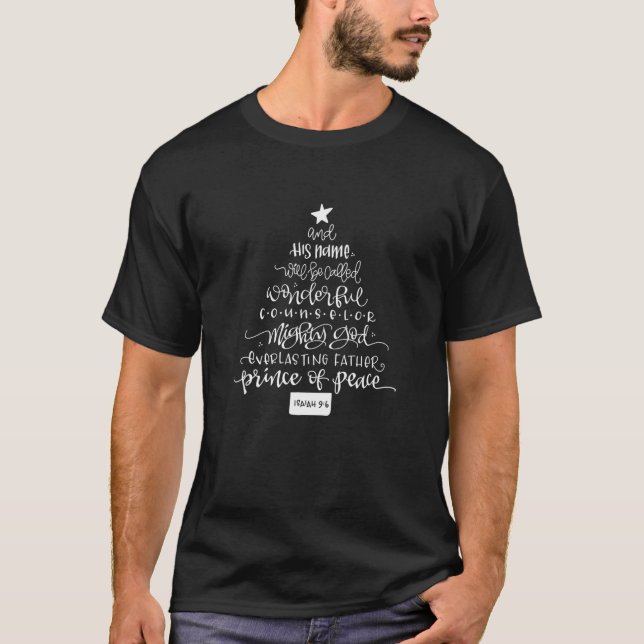 Camiseta Hand Lettered Names Of God Jesus | Christmas Tree (Frente)