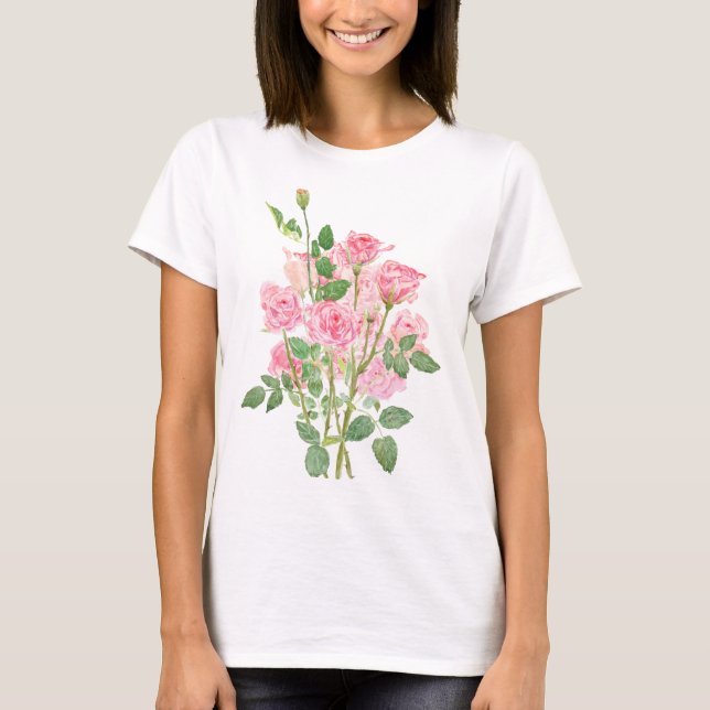 Camiseta hand painted pink rose bouquet (Frente)