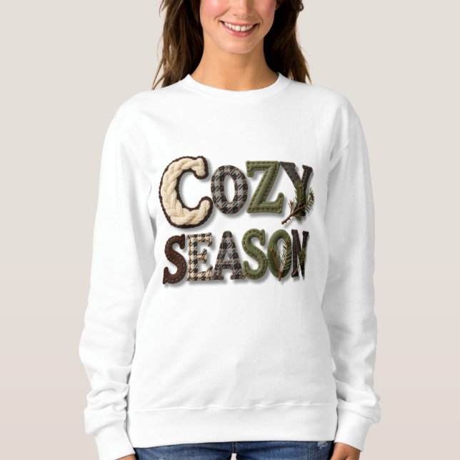 Camiseta Hand Stitched Cozy Season Winter Text Sweater (Frente)