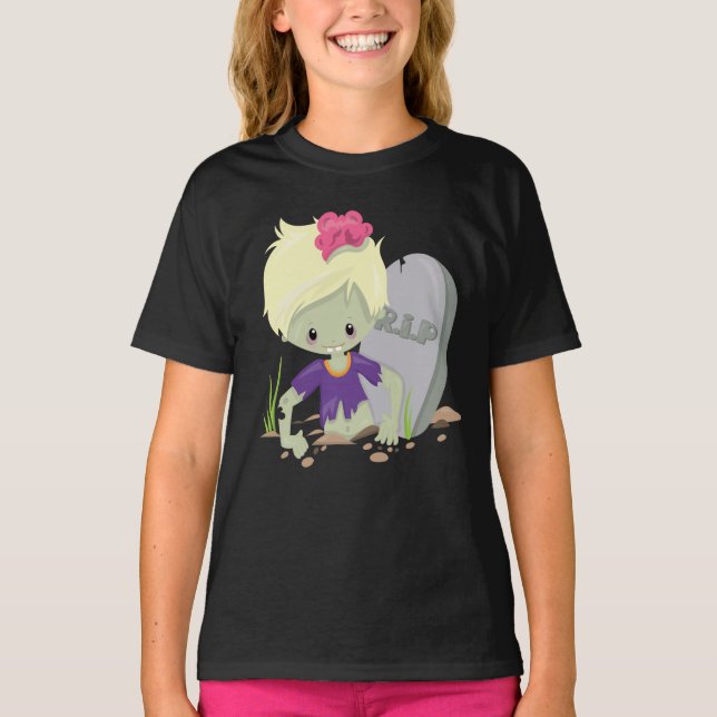 Camiseta Hanes TAGLESS® para Garotas Zumbis (Frente)