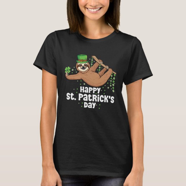 Camiseta Hanging Cute Irish sloth shamrock st Patrick s day (Frente)