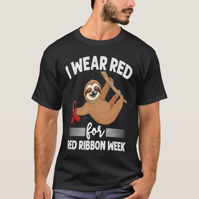 Camiseta Hanging sloth We Wear Red For Red Ribbon Week Awar (Frente)