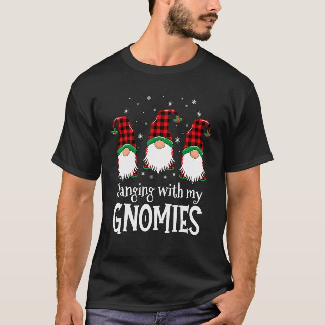 Camiseta Hanging With My Gnomies Buffalo Plaid Christmas Pa (Frente)
