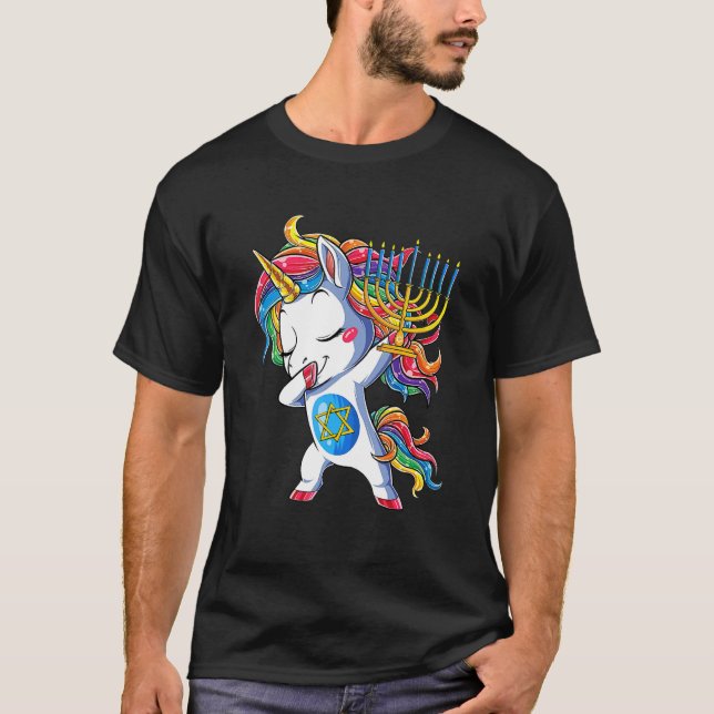 Camiseta Hanukkah Dabbing Judaico Unicorn Chanukah (Frente)