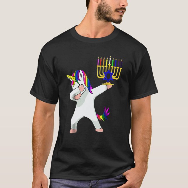 Camiseta Hanukkah Dabbing Unicorn Jewnicorn Chanukah Jewish (Frente)