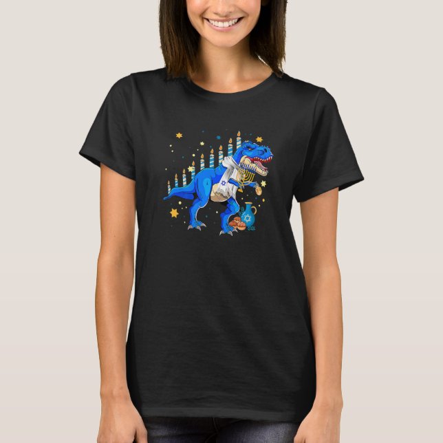Camiseta Hanukkah Dinosaur Menorasaurus Rex Dino Chanukah B (Frente)
