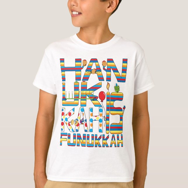 Camiseta "Hanukkah É Funukkah" Crianças Sem Sinal (Frente)