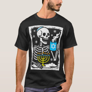 Camiseta Hanukkah Esqueleto Café Dreidel Menorá Judaica Ch