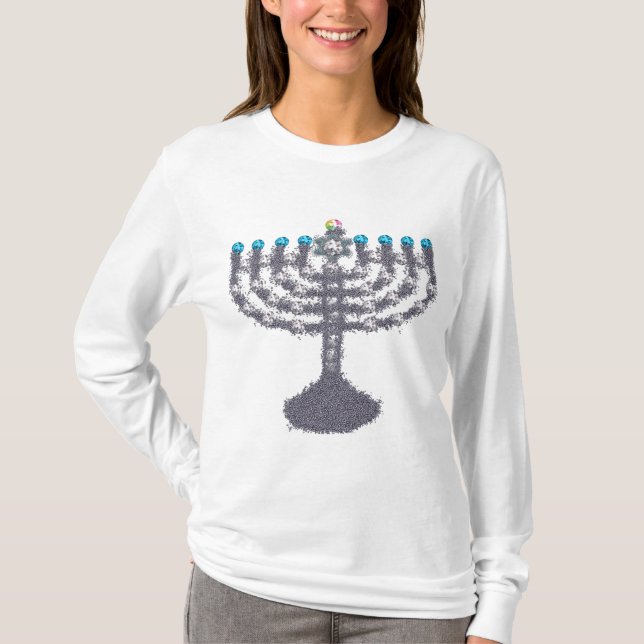 Camiseta Hanukkah glam menorah hanukkiah (Frente)