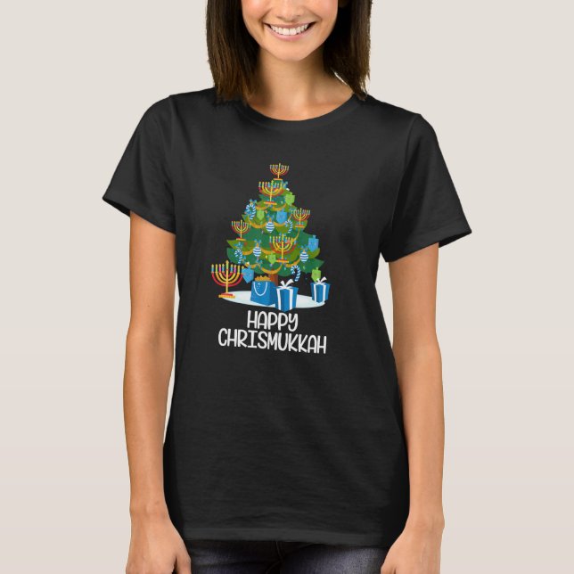 Camiseta Hanukkah Happy Chrismukkah Árvore de Natal Engraça (Frente)