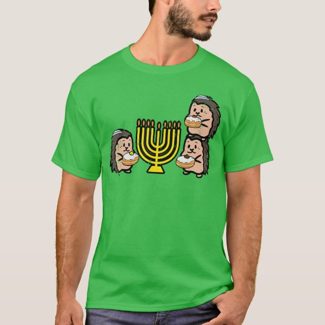 Camiseta Hanukkah Hedgehogs Chanukah Jewish Men Women Boys  (Frente)