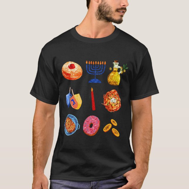 Camiseta Hanukkah Latke Menorah Dreidel Donut Chanukah Jewi (Frente)