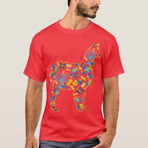 Camiseta Hanukkah Llama Forma Hanukkah Menorah Coleção L