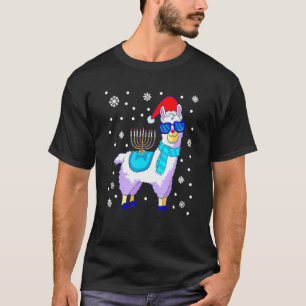 Camiseta Hanukkah Llama Menorah Alpaca Santa Hat Natal