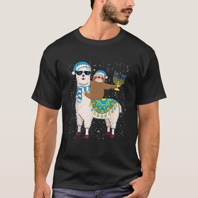 Camiseta Hanukkah Llamakah Llama Sloth Happy Hanukkah (Frente)