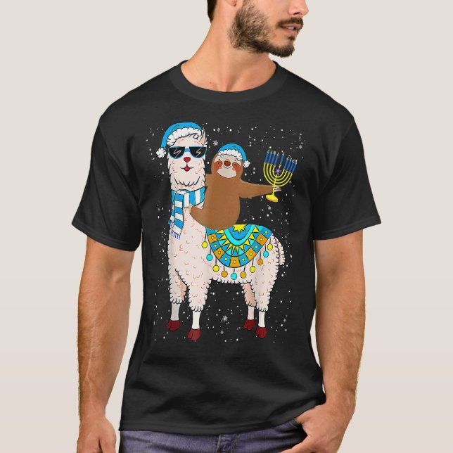 Camiseta Hanukkah Llamakah Llama Sloth Happy Hanukkah Chanu (Frente)