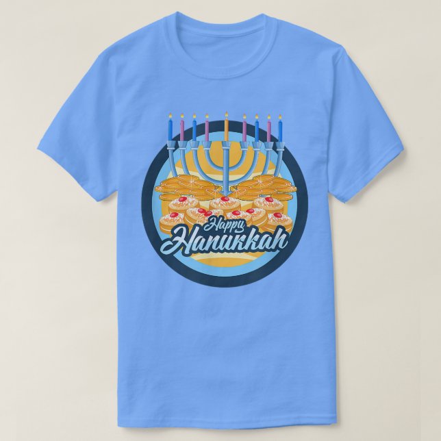 Camiseta Hanukkah Menorah Latkes Doughnuts  (Frente do Design)
