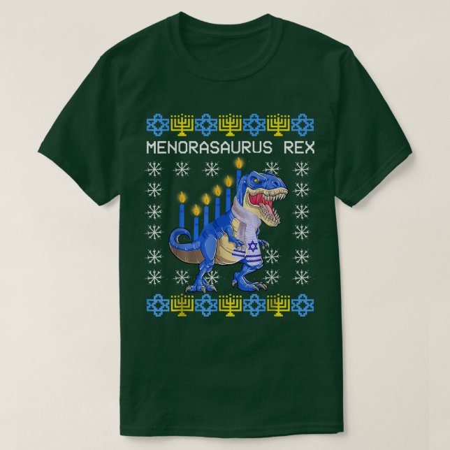 Camiseta Hanukkah Menorasaurus Re Menorah Ugly Hanukkah (Frente do Design)