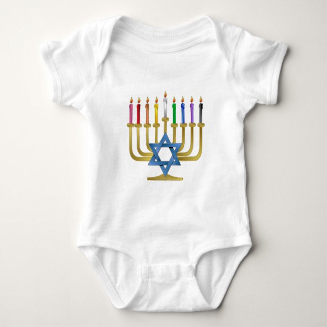 Camiseta Hanukkah Rainbow Candles Dourados Menorah (Frente)