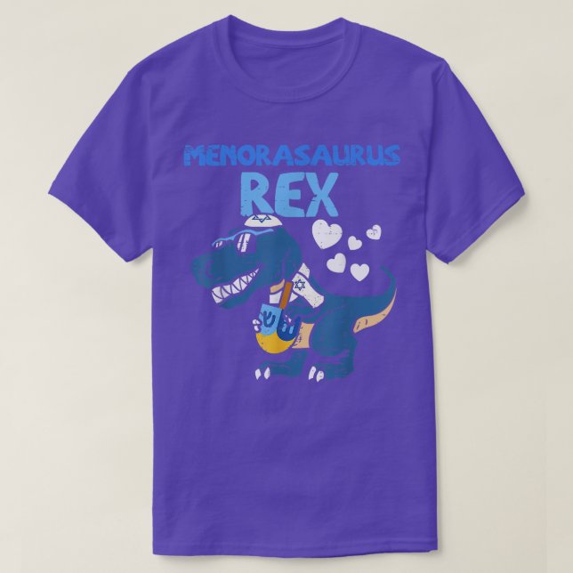 Camiseta Hanukkah T-Rex Menorasaurus Crianças Rex Dinossaur (Frente do Design)