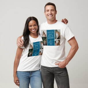 Camiseta Hanukkah Typografia Foto da família azul Colagem
