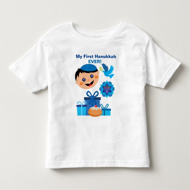 Camiseta 👶 Hanukkah, uma rua de 🍩 Bebê - com um bebê jude (Frente)