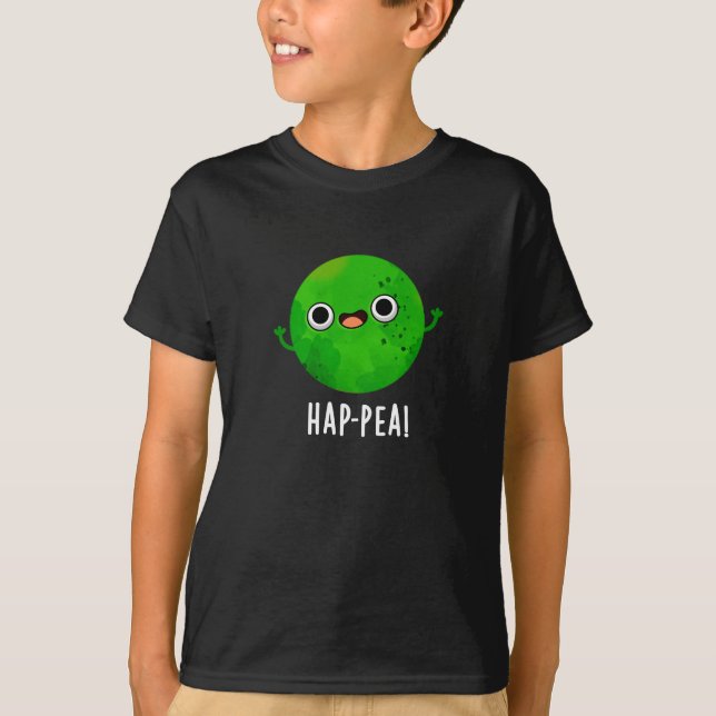 Camiseta Hap-pea Engraçado Feliz Pea Pun Dark BG (Frente)