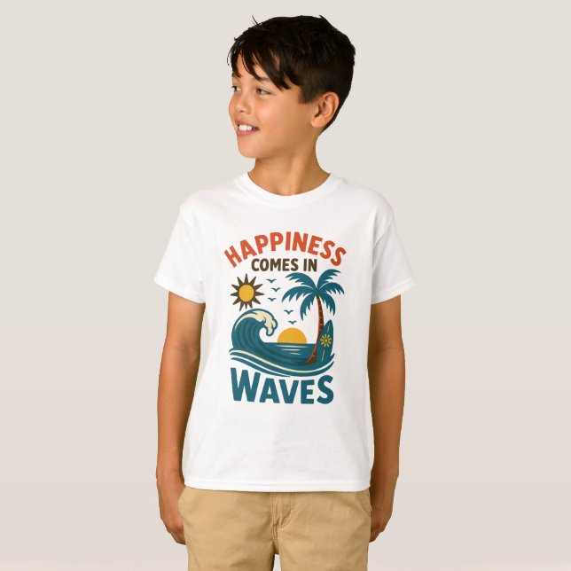 Camiseta Happiness Comes in Waves - Boys' Inspirational Bea (Frente Completa)