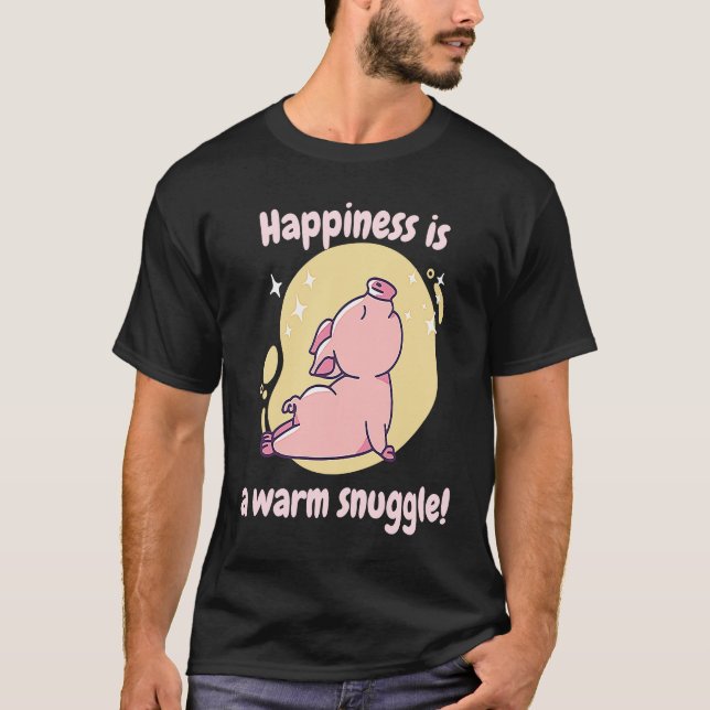 Camiseta Happiness Is A Warm Snuggle Retro Cute  Pig Presen (Frente)