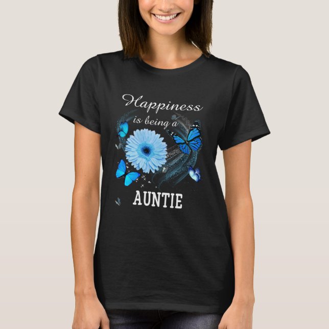 Camiseta Happiness is being a Auntie Daisy Blue Flower butt (Frente)