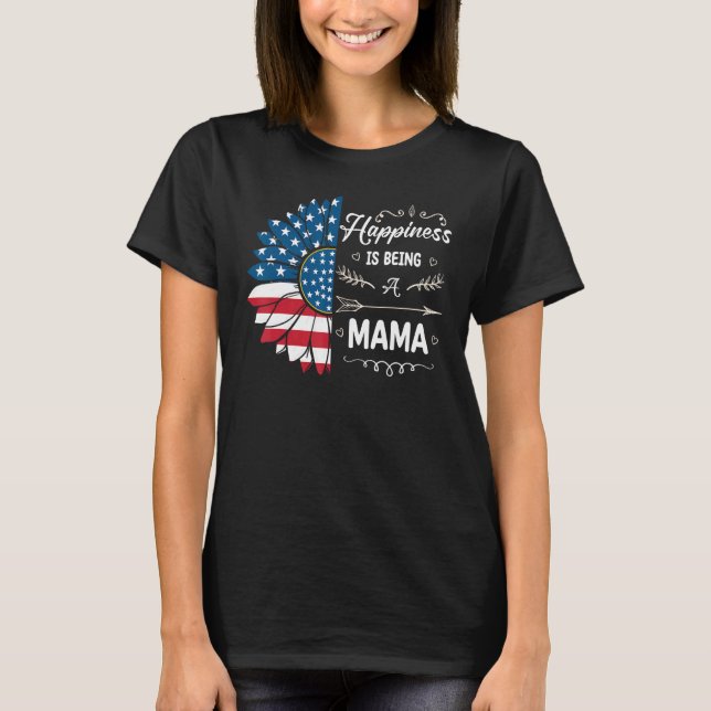 Camiseta Happiness Is Being A Mama Sunflower 4th Of July (Frente)
