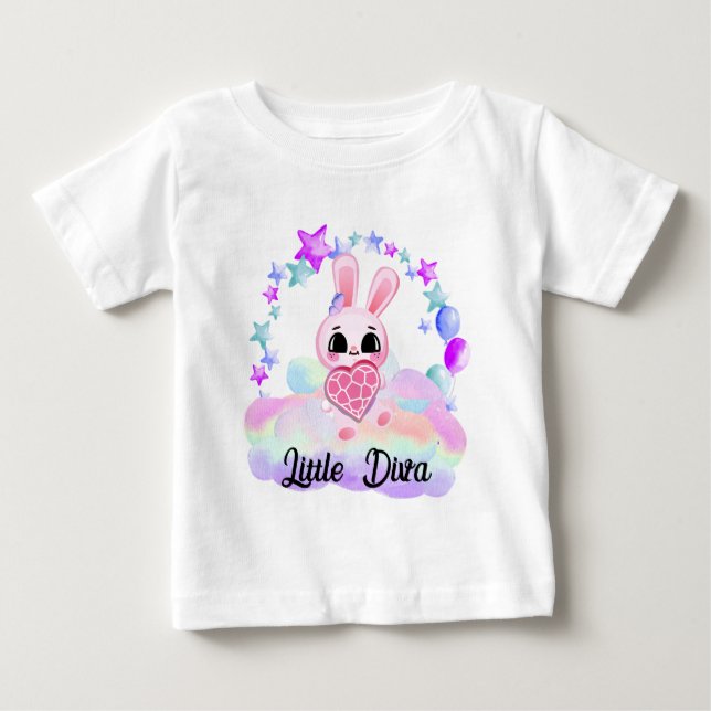 Camiseta Happiness magic sweet bunny in the rainbow (Frente)