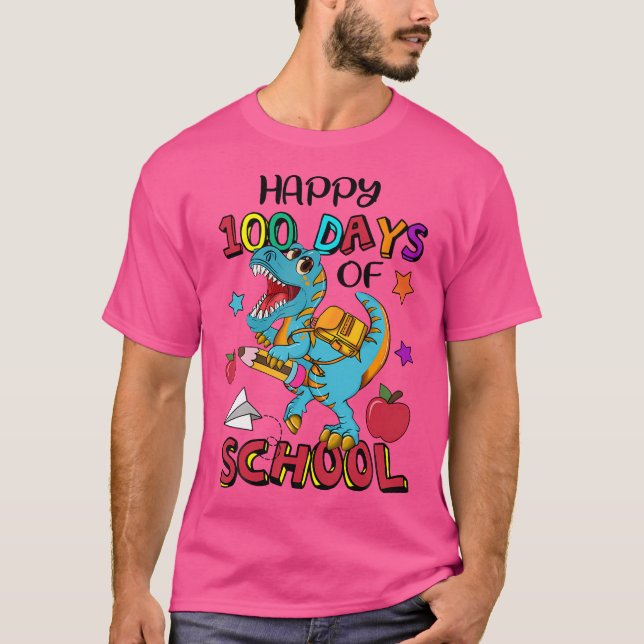Camiseta Happy100º Dia Da Escola Dinossauro 100 Dias Em Kin (Frente)