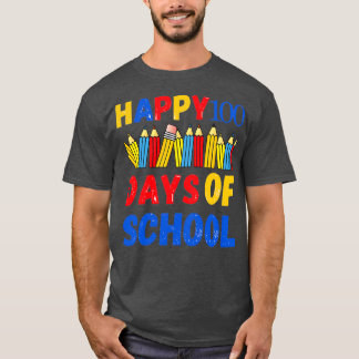Camiseta Happy100 Dias de forma de lápis coloridos da escol