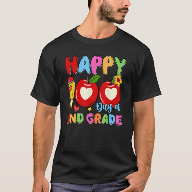 Camiseta Happy 100 Days Of 2nd Grade Pencil Apples Kids Tea (Frente)
