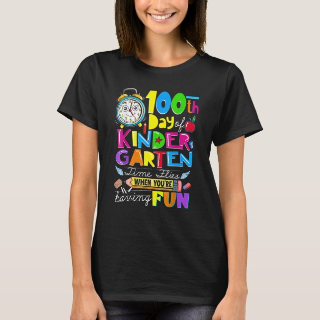 Camiseta Happy 100 Days Of Kindergarten School Teachers Kid (Frente)