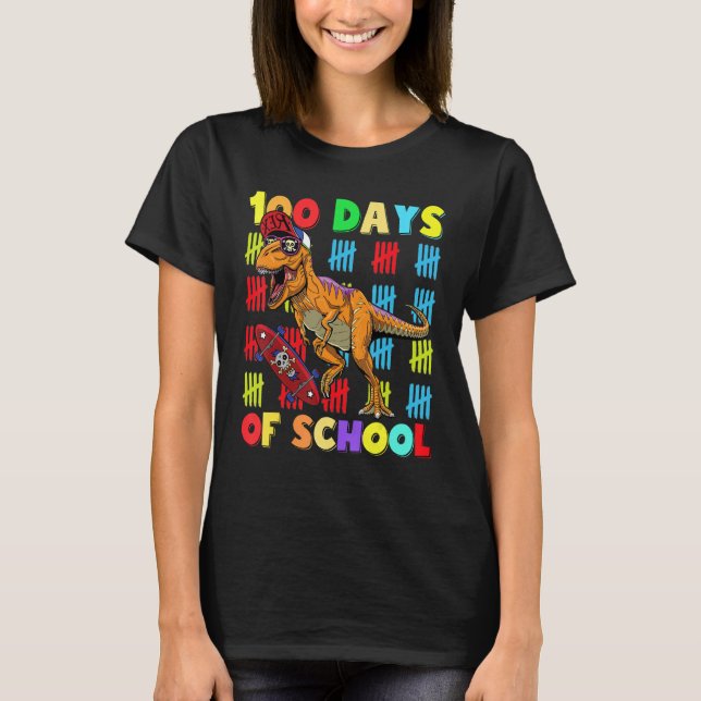 Camiseta Happy 100 Days Of School Dinosaur 100 Days Smarter (Frente)