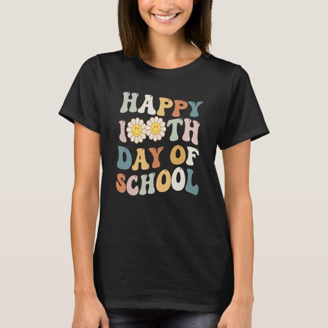 Camiseta Happy 100 Days of School for Teacher Retro Groovy  (Frente)