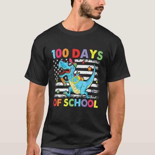 Camiseta Happy 100 Days Of School Funny Dinosaur Teachers 1 (Frente)