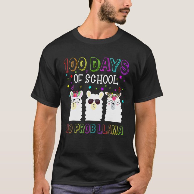Camiseta Happy 100 Days Of School No Probllama Llama 100th  (Frente)