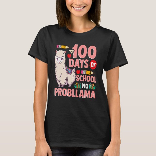 Camiseta Happy 100 Days Of School No Probllama Llama 100th  (Frente)