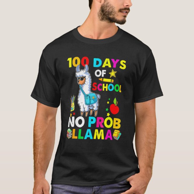 Camiseta Happy 100 Days Of School No Probllama Llama 100th  (Frente)