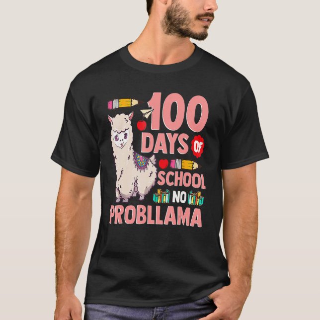 Camiseta Happy 100 Days Of School No Probllama Llama 100th  (Frente)