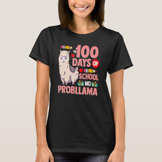 Camiseta Happy 100 Days Of School No Probllama Llama 100th  (Frente)