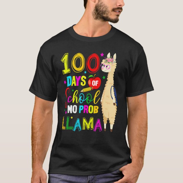 Camiseta Happy 100 Days Of School No Probllama Llama 100th  (Frente)