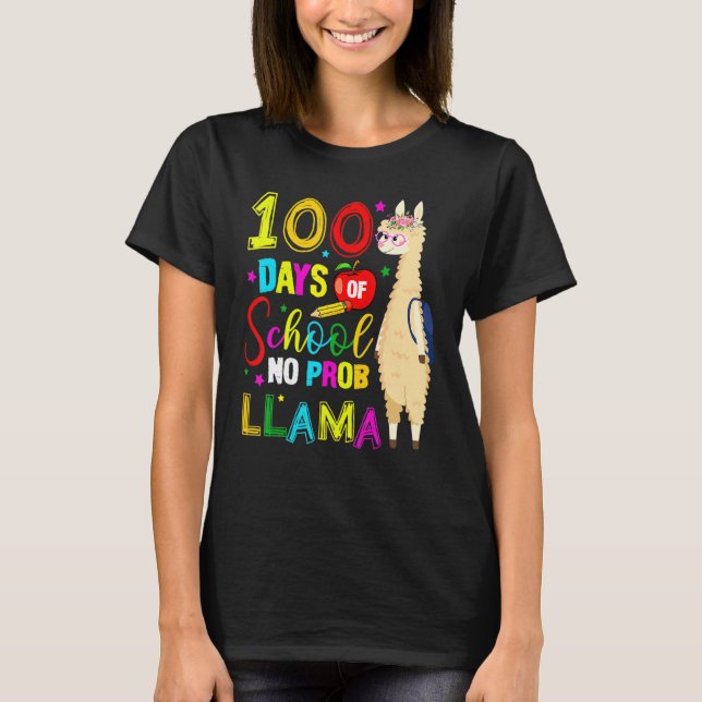 Camiseta Happy 100 Days Of School No Probllama Llama 100th  (Frente)