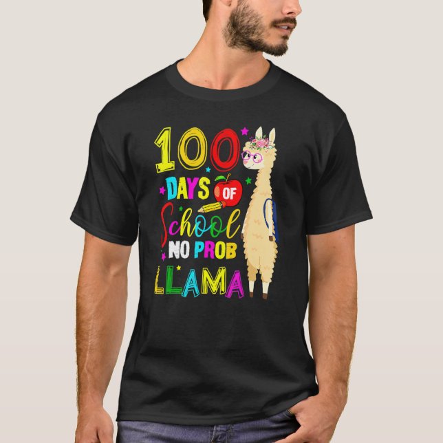 Camiseta Happy 100 Days Of School No Probllama Llama 100th  (Frente)