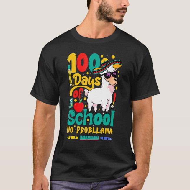 Camiseta Happy 100 Days Of School No Probllama Llama 100th  (Frente)