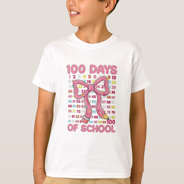 Camiseta Happy 100 Days of School Pink Bow (Frente)