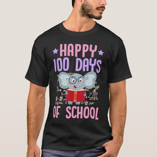 Camiseta Happy 100 Days Of School Reading Elephant Math Tea (Frente)
